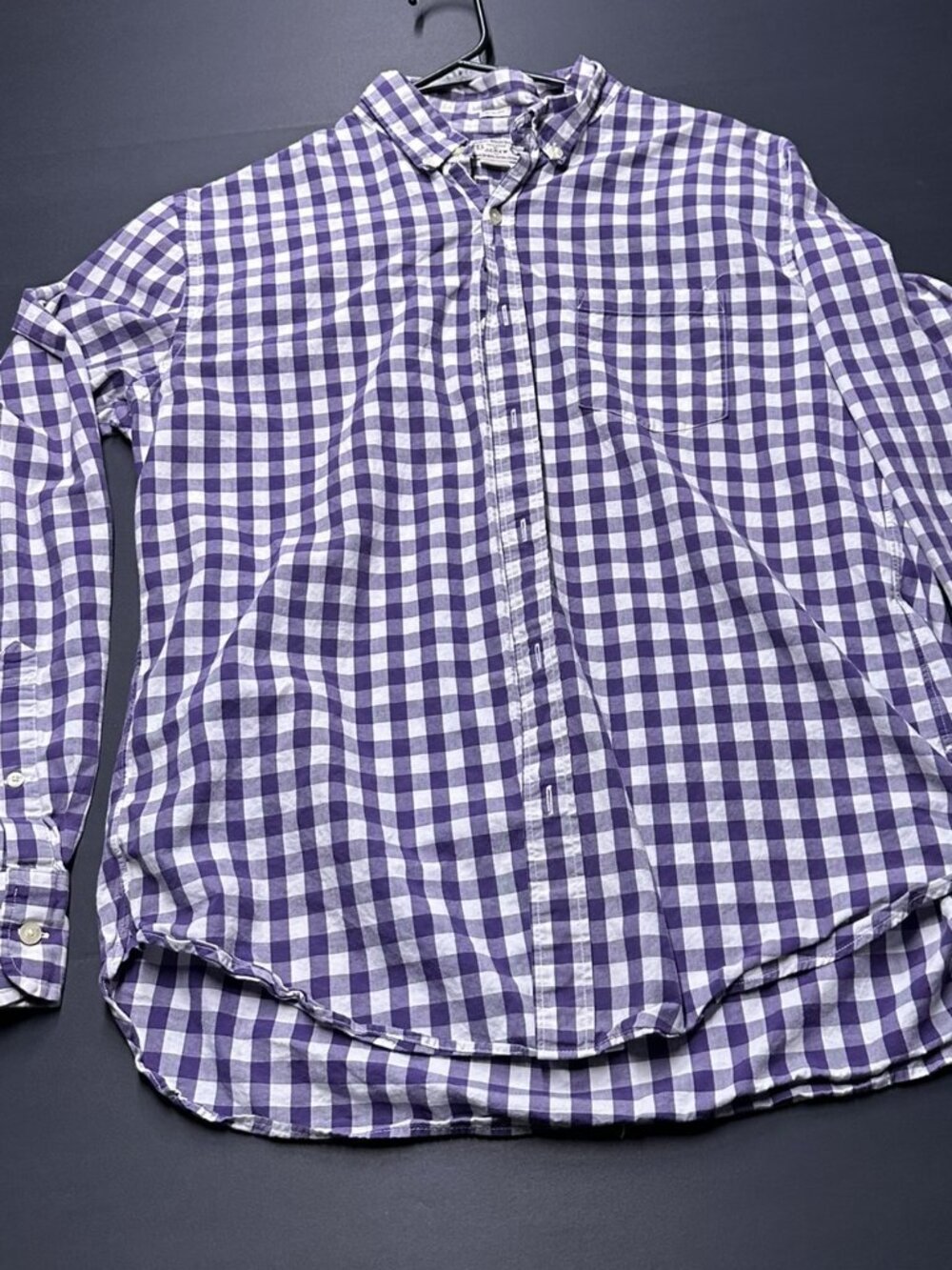 J.Crew Slim Fit Gingham Button Down Shirt Size L Large Purple White Cotton